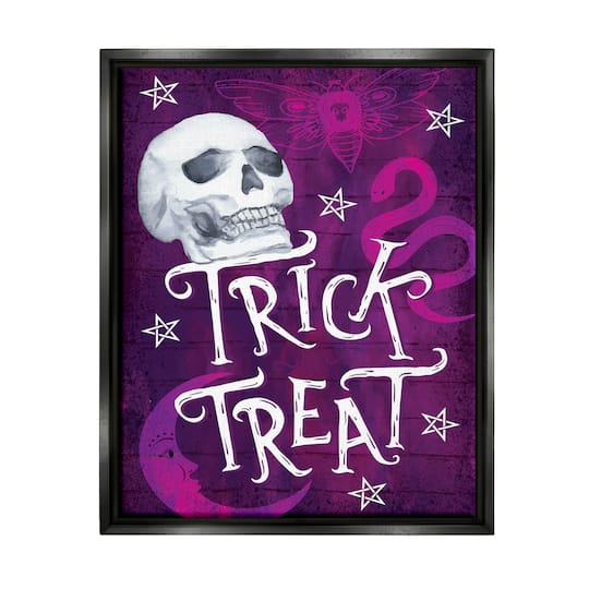 Stupell Industries Trick or Treat Purple Halloween Framed Floater Canvas Wall Art